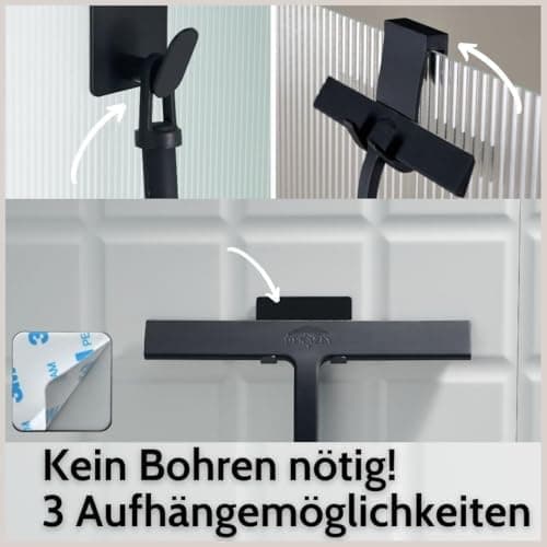 DEKAZIA® Duschabzieher Schwarz - Silikon Wasserabzieher für Dusche - Robust für Glas und Fliesen - Hochgewordene Abgießk