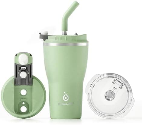 Ideaux Isolierbecher 14oz (420ml) | Doppelwandig | Eign. für Kaffee & Tee - Grün | Auslaufsicher | Reisebef. | Heiß & Ka