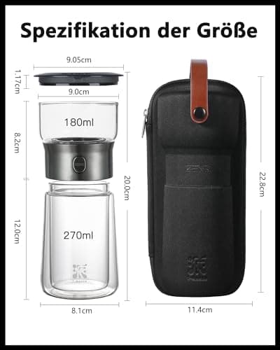 ZENS Modern Teekanne Glas mit Sieb für Teeliebhaber in Portable Tea Maker mit Isolierbecher