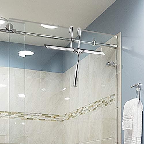 Ecoe Silikon Duschabzieher Schwarz, Abzieher Dusche mit Edelstahlhalterung, für Glas, Spiegel und Fenster, 21cm Breit, H