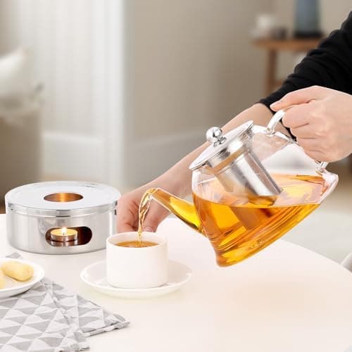 Kaffeekanne Glas-Teekanne 1500 ml mit Kerzenwärmer und Teesieb Geschenkbox