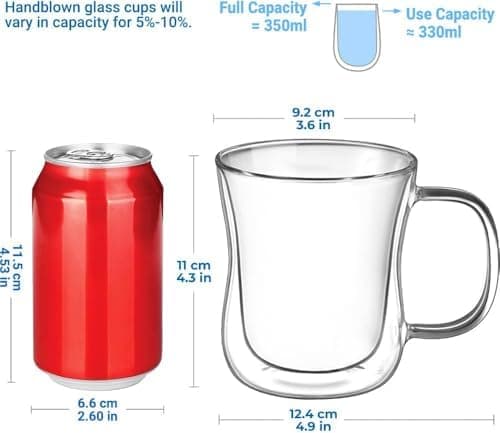 Ecooe Doppelwandige Kaffeetassen Glas 2er Set für Cappuccino und Tee Borosilikatglas