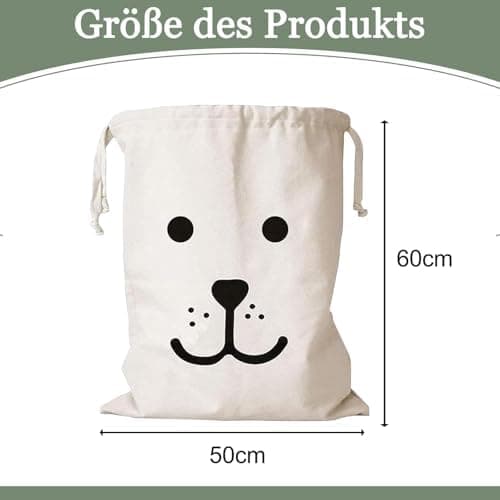 2 Stück Baumwoll Wäschesack mit Kordelzug, 60 X 50cm Großer Wäschebeutel für Schmutzwäsche, Aufbewahrungsbeutel für Kle