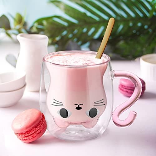 Ecooe Katzen Tasse Süße Doppelwandige Gläser Geburtstag Geschenke für Frauen