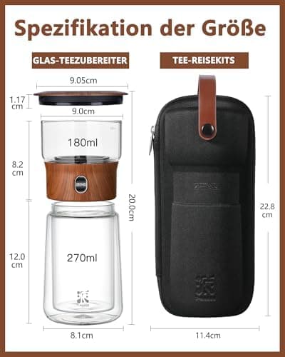 ZENS Modern Teekanne Glas mit Sieb für Teeliebhaber in Portable Tea Maker mit Isolierbecher