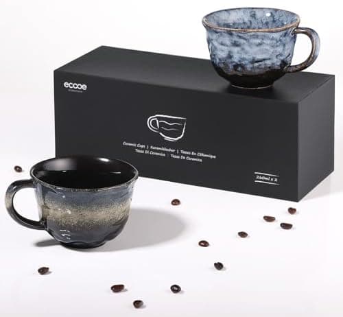 Cappuccino Tassen Set Dickwandig aus Steingut - Porzellan Kaffeetassen set für Männer Geschenke