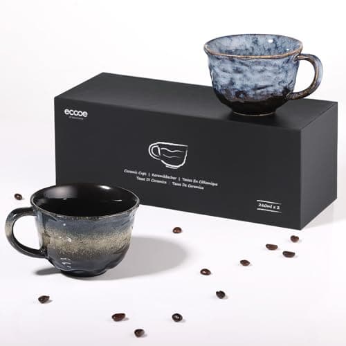Cappuccino Tassen Set Dickwandig aus Steingut - Porzellan Kaffeetassen set für Männer Geschenke
