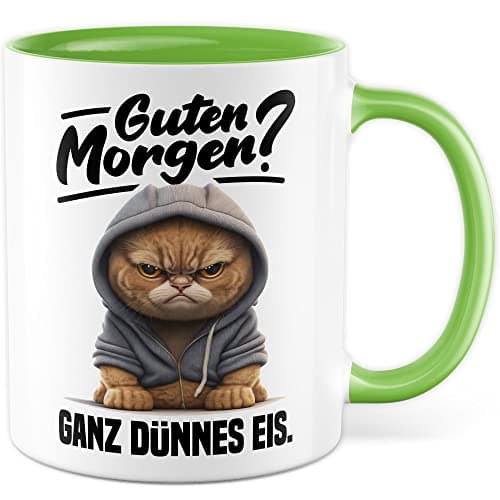 Lustige Katzen-Tasse Morgenmuffel Humor Geschenk für Verschlafene Kaffeebecher (Weiß & Schwarz)  
Geschmackvolle Witze K