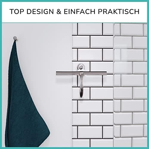 Edelstahl Duschabzieher extra breit 30,5 cm mit Silikonrand für Dusche - Edelstahl Duschabzieher inkl. Saugnapf Griff oh