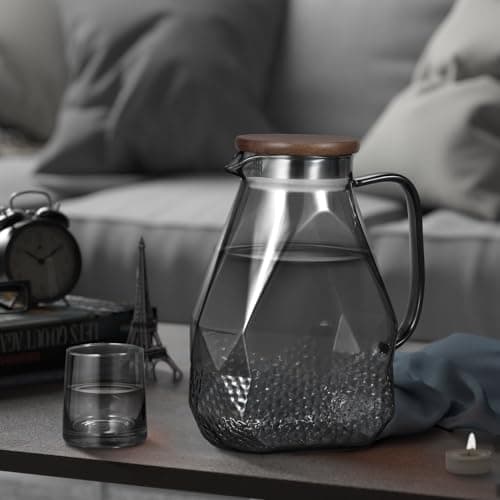 Eeco Glaskaraffe 1,5 Liter Edelstahldeckel Karaffe, ideal für Heißes und Kaltes Wasser, Getränke Büchse, Saft, Milch, Te