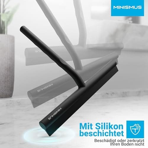 Minismus Silikon Duschabzieher Schwarz 28cm - Makellose Oberflächen, Kein Bohren erforderlich, Glas & FensterHalterung i