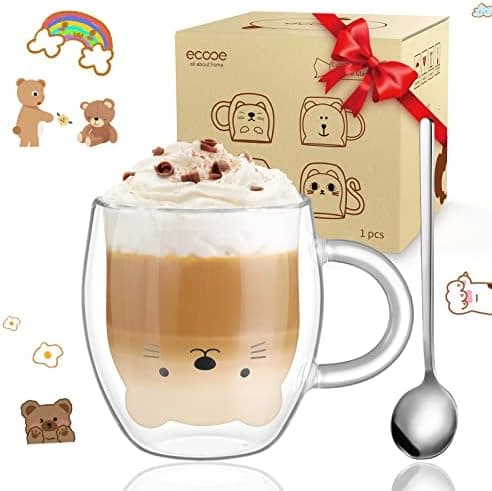 Ecooe Katzen Tasse Süße Doppelwandige Gläser Geburtstag Geschenke für Frauen