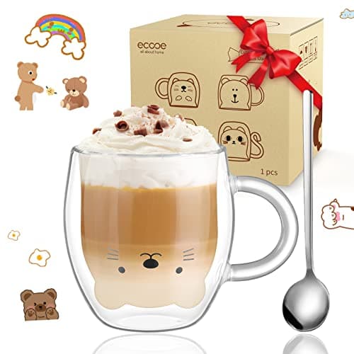 Ecooe Katzen Tasse Süße Doppelwandige Gläser Geburtstag Geschenke für Frauen