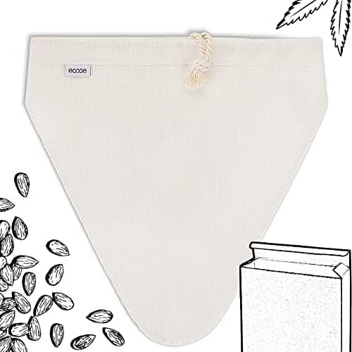 Ecoe Nussmilchbeutel aus Natural Hanf 28 x 30 cm, vegane Nussbeutel für Mandelmilch & Haselnussmilch, waschbarer Filtert
