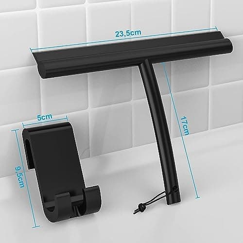 ACMETOP Schwarz Duschabzieher, Silikon Abzieher ohne Bohren, für Duschspiegel und Badezimmer, 23,5 cm, Glas-Reinigung, S