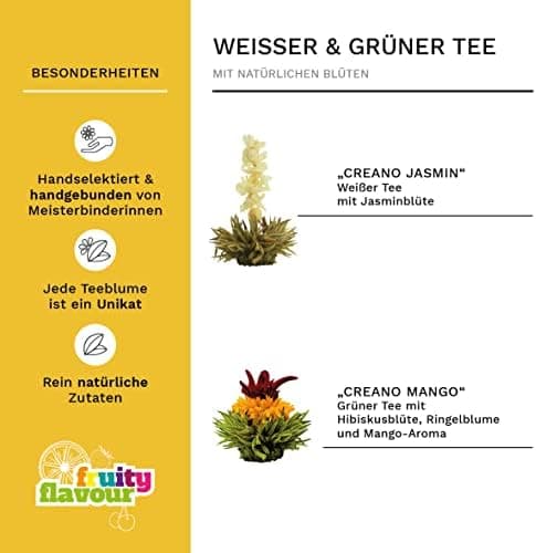 Teekanne Glas Creano 1,2l - 2 Teeblumen - Tropffrei - Gastro-Geschenk