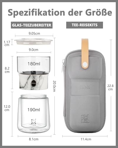 ZENS Modern Teekanne Glas mit Sieb für Teeliebhaber in Portable Tea Maker mit Isolierbecher