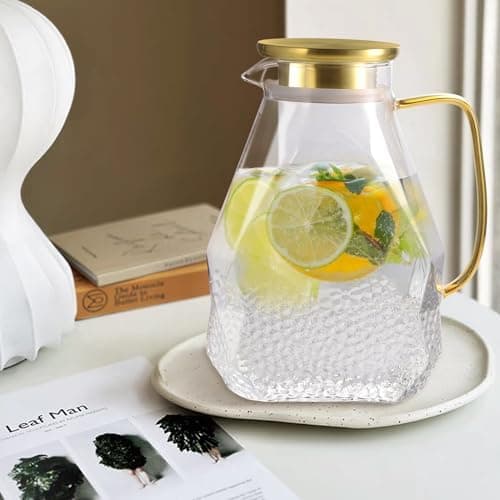 Eeco Glaskaraffe 1,5 Liter Edelstahldeckel Karaffe, ideal für Heißes und Kaltes Wasser, Getränke Büchse, Saft, Milch, Te