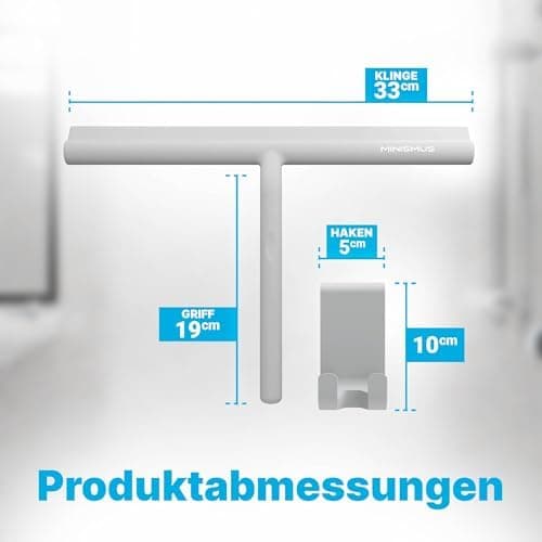Minismus Silikon Duschabzieher Schwarz 28cm - Makellose Oberflächen, Kein Bohren erforderlich, Glas & FensterHalterung i