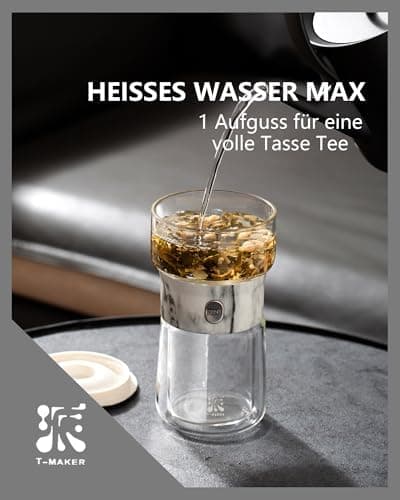 ZENS Modern Teekanne Glas mit Sieb für Teeliebhaber in Portable Tea Maker mit Isolierbecher