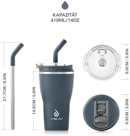 Ideaux Isolierbecher 14oz (420ml) | Doppelwandig | Eign. für Kaffee & Tee - Grün | Auslaufsicher | Reisebef. | Heiß & Ka