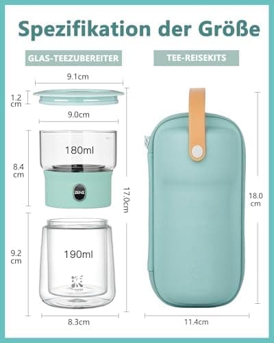 ZENS Modern Teekanne Glas mit Sieb für Teeliebhaber in Portable Tea Maker mit Isolierbecher