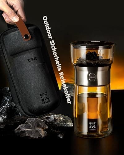 ZENS Modern Teekanne Glas mit Sieb für Teeliebhaber in Portable Tea Maker mit Isolierbecher