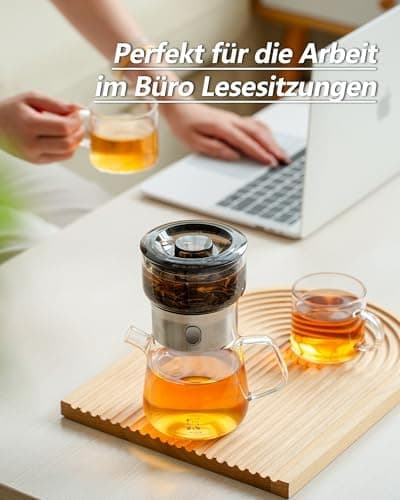ZENS Modern Teekanne Glas mit Sieb für Teeliebhaber in Portable Tea Maker mit Isolierbecher