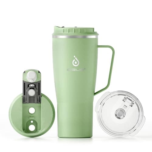 Ideaux Isolierbecher 14oz (420ml) | Doppelwandig | Eign. für Kaffee & Tee - Grün | Auslaufsicher | Reisebef. | Heiß & Ka