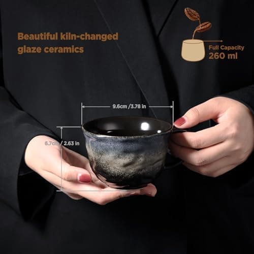 Cappuccino Tassen Set Dickwandig aus Steingut - Porzellan Kaffeetassen set für Männer Geschenke