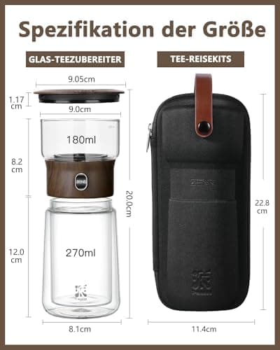 ZENS Modern Teekanne Glas mit Sieb für Teeliebhaber in Portable Tea Maker mit Isolierbecher