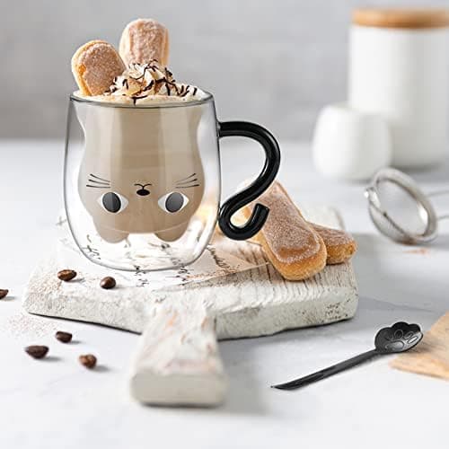 Ecooe Katzen Tasse Süße Doppelwandige Gläser Geburtstag Geschenke für Frauen