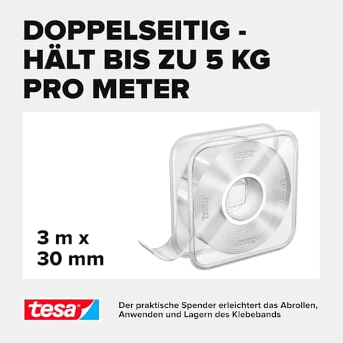 Tesa Universal Nano Tape - transparentes, doppelseitiges Klebeband - ideal für In- und Outdoor - wiederverwendbar und we