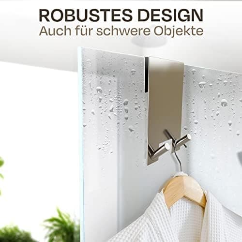 Praknu 2-Haken-Duschhaken - Rohrlochfrei - Innenauskleidung - Rostfreier Edelstahl - Für Glasstärken von 6-12 mm - Rosts
