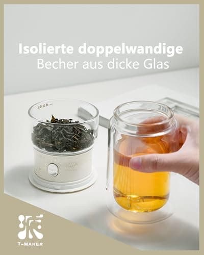 ZENS Modern Teekanne Glas mit Sieb für Teeliebhaber in Portable Tea Maker mit Isolierbecher