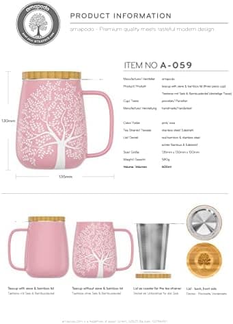 Amapodo XXL Teetasse - Plastikfreie 600ml Porzellantasse mit Deckel und Sieb - Weiß - Perfekt für Tee-Liebhaber - Großes