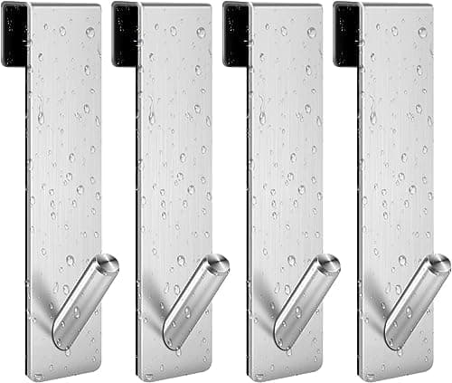 ARTOYS Silber Duschhaken ohne Bohren – 4 Stück für Badezimmerglas 8mm, Kleiderhaken, Duschbad