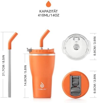 Ideaux Isolierbecher 14oz (420ml) | Doppelwandig | Eign. für Kaffee & Tee - Grün | Auslaufsicher | Reisebef. | Heiß & Ka