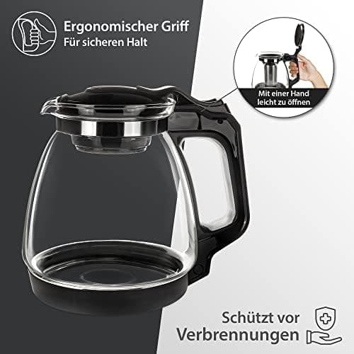 T24 Glas Teekanne mit Hitzebeständigem Edelstahl Filter für Losen Tee - 1250ml - Überhitzungsschutz und Siebeingebaust
