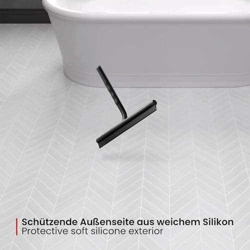 Ecoe Silikon Duschabzieher Schwarz, Abzieher Dusche mit Edelstahlhalterung, für Glas, Spiegel und Fenster, 21cm Breit, H