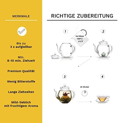 Teekanne Glas Creano 1,2l - 2 Teeblumen - Tropffrei - Gastro-Geschenk