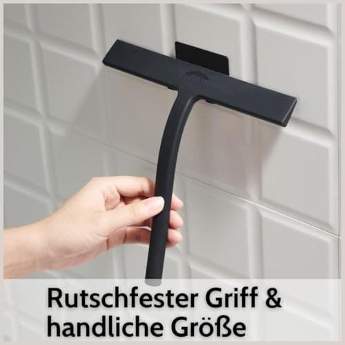 DEKAZIA® Duschabzieher Schwarz - Silikon Wasserabzieher für Dusche - Robust für Glas und Fliesen - Hochgewordene Abgießk