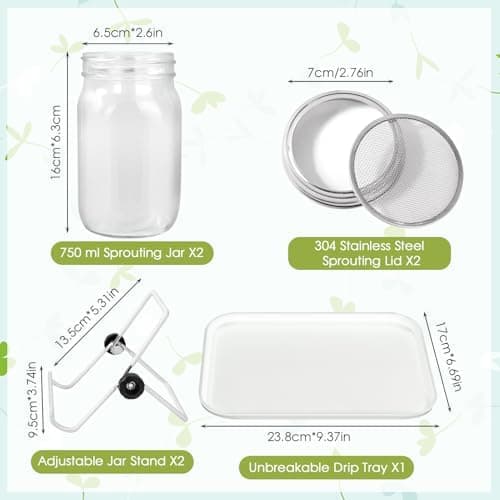 Edelstahlfilterkeimeinsprießt Glasset für Sprossenkeeinglas mit Wasserschale und Ständer 2er Set Edelstahl 304 2 Filterg