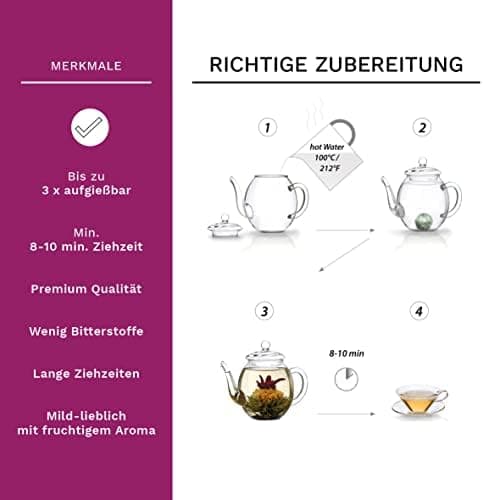 Teekanne Glas Creano 1,2l - 2 Teeblumen - Tropffrei - Gastro-Geschenk
