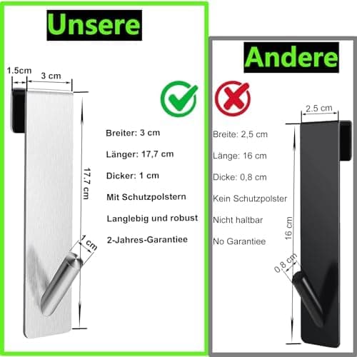 Edelstahl Verbesserte Duschhaken 4 Stück ohne Bohren für Glaswand Handtuchhalter mit Schutzmatte Dusche Zubehör Robust u