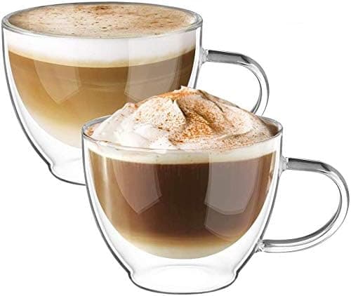 Ecooe Doppelwandige Kaffeetassen Glas 2er Set für Cappuccino und Tee Borosilikatglas
