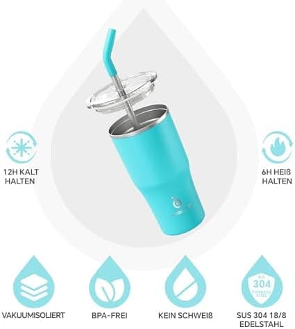 Ideaux Isolierbecher 14oz (420ml) | Doppelwandig | Eign. für Kaffee & Tee - Grün | Auslaufsicher | Reisebef. | Heiß & Ka