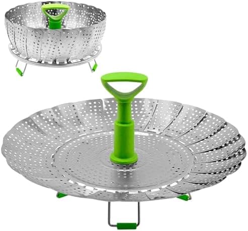 Edelstahl Dampfkorb, 20 cm bis 24 cm Dampfeinsatz, faltbar für Topf Kochtöpfe, Dünsteinsatz mit Ausziehbaren Griff und S