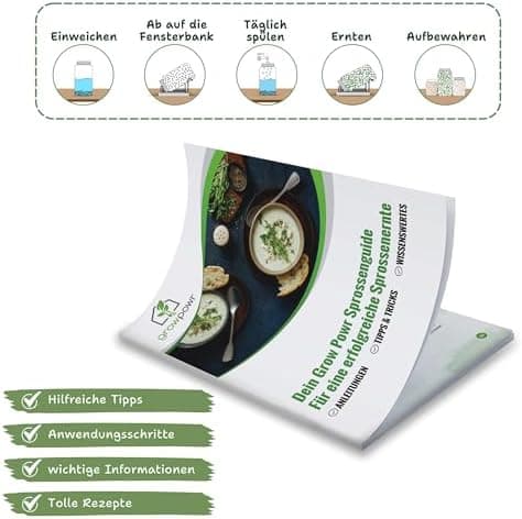 Bio Sprossengläser 950ml | Safe Coating & Keramikschale - Keimfreies Sprossen Ziehen für Anfänger und Fortgeschrittene |