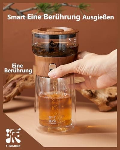ZENS Modern Teekanne Glas mit Sieb für Teeliebhaber in Portable Tea Maker mit Isolierbecher